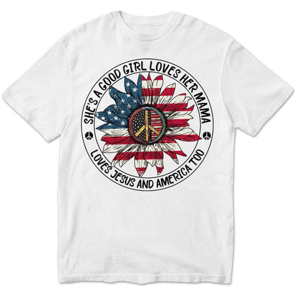 Ella es una buena chica que ama a su mamá y a Estados Unidos también, camisetas hippies de manga larga