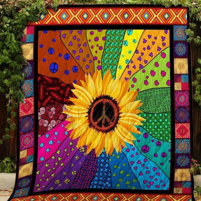 Hippie Blanket With Sunflower, Fleece & Sherpa Blanket