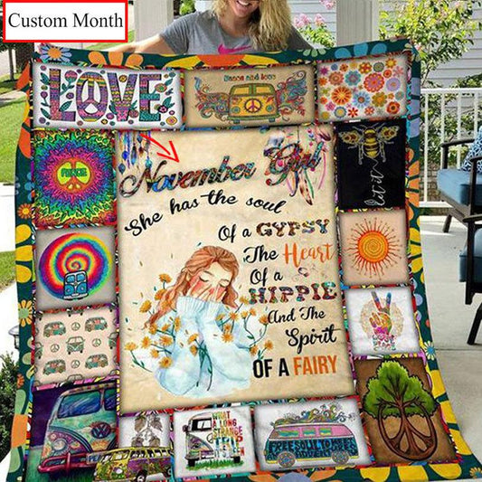 Ella tiene alma de gitana, corazón de hippie, espíritu de hada, manta hippie personalizada de vellón y sherpa