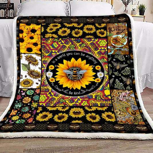 En un mundo en el que puedes ser cualquier cosa Sé amable Girasol y abeja, manta hippie de vellón y sherpa