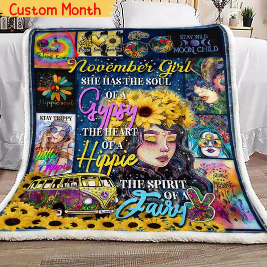 Ella tiene alma de gitana, corazón de hippie, espíritu de hada, manta hippie personalizada de vellón y sherpa