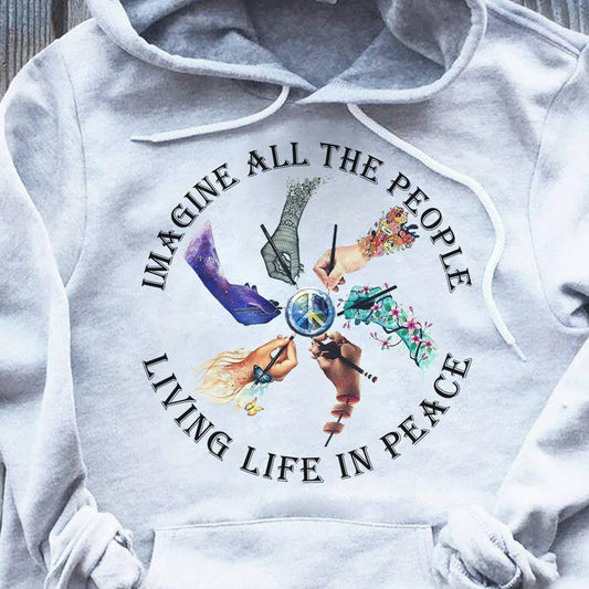 Camiseta hippie Imagina a toda la gente viviendo la vida en paz