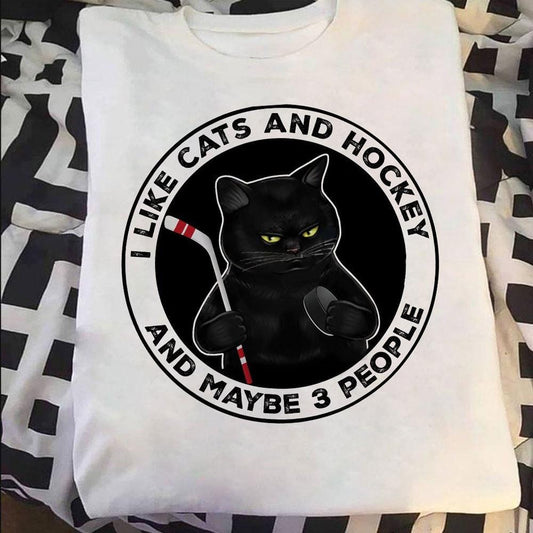 Camisetas divertidas de hockey Me gustan los gatos y el hockey Tal vez 3 personas, camisetas de hockey