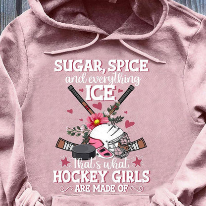 Sudadera con capucha de hockey juvenil Sugar Spice Everything Ice That's What Are Hockey Girl Made Of, camiseta de hockey sobre hielo