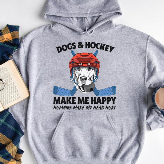 Sudadera con capucha de hockey, los perros y el hockey me hacen feliz, los humanos me hacen doler la cabeza, camisetas divertidas de hockey