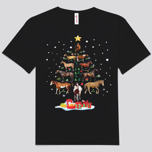 Camisetas de caballos con árboles de Navidad