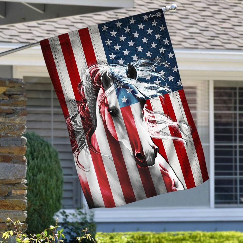 American Flag White Horse House & Garden