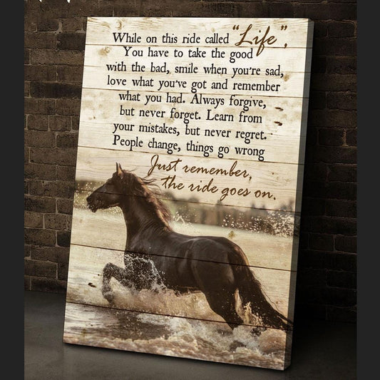 Solo recuerda que el viaje continúa, póster de caballo, lienzo