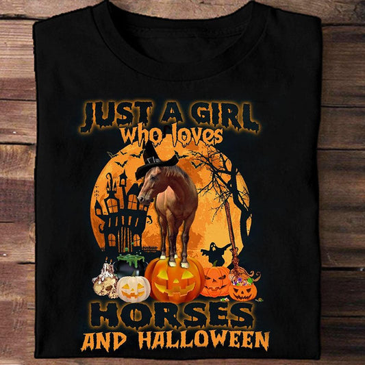 Solo una chica que ama los caballos y camiseta de Halloween