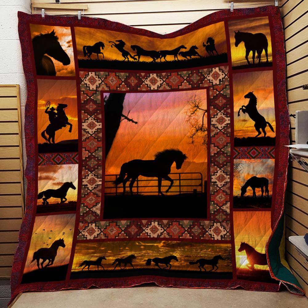 Riding Horses In The Sunset Blanket Fleece & Sherpa
