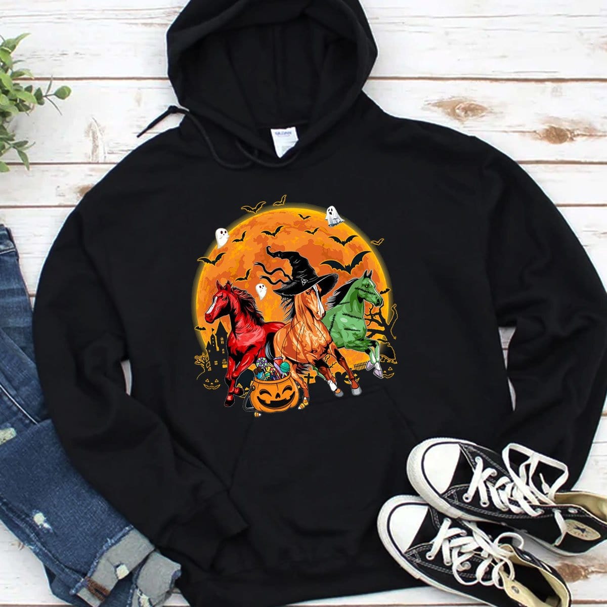 Sudadera con capucha y camisetas de Halloween con diseño de caballo