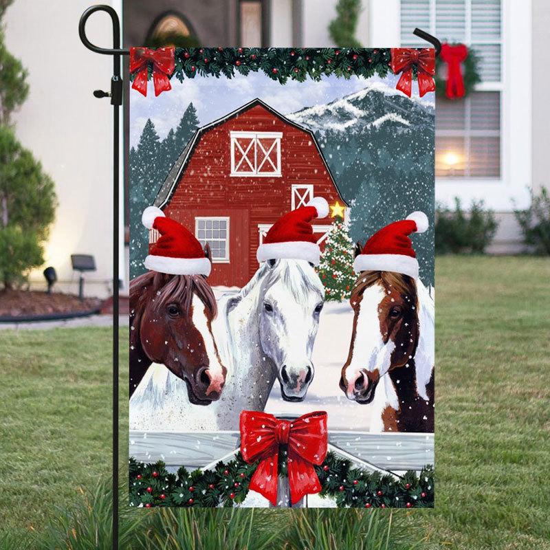 Christmas Flag Horse Barn Farmhouse Flag House & Garden