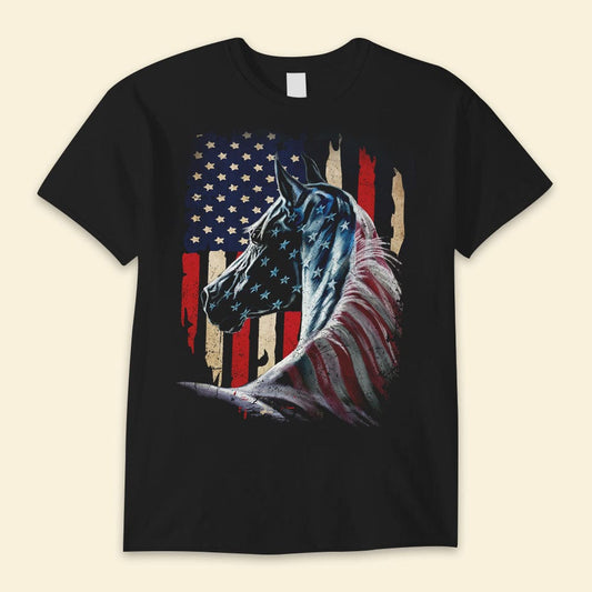 Camisetas con la bandera estadounidense de caballos