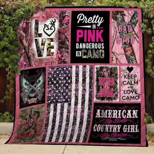 Manta de caza American Country Girl, polar y sherpa, regalo para cazadores, manta de camuflaje para cazar