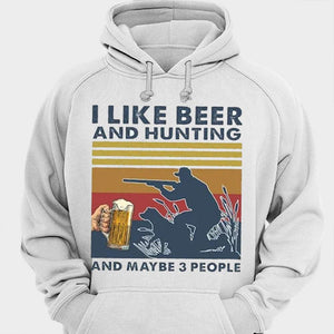 Me gusta la cerveza y la caza y quizás 3 personas Camisetas vintage