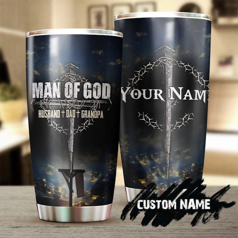 Vaso personalizado para el Día del Padre con el nombre de Hombre de Dios