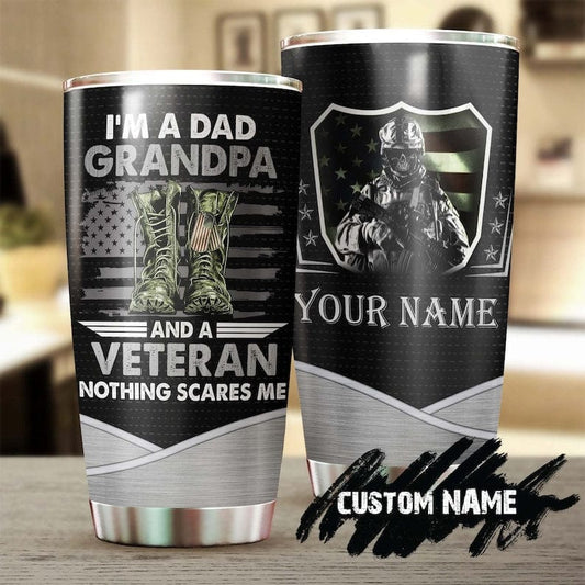 Vaso personalizado para el Día del Padre con la frase "Soy papá, abuelo, veterano"