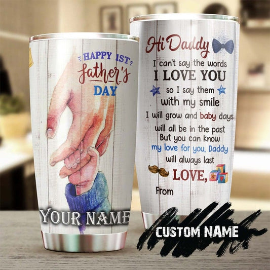 Vaso personalizado para el Día del Padre con la frase "Feliz primer día del padre"