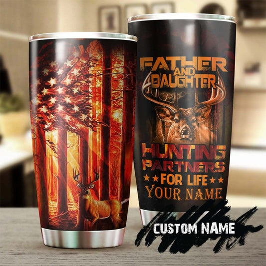 Vaso personalizado para el Día del Padre con la frase "Padre e hija, compañeros de caza para toda la vida"