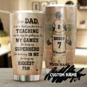 Vaso personalizado para el Día del Padre con la frase "Gracias, mi mayor fanático del béisbol"