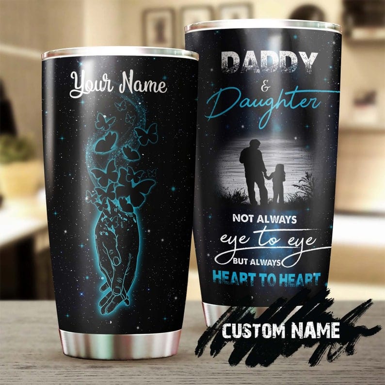 Vaso personalizado para el Día del Padre con texto "Siempre de corazón a corazón", papá e hija