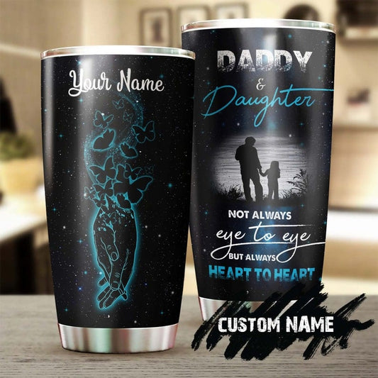 Vaso personalizado para el Día del Padre con texto "Siempre de corazón a corazón", papá e hija
