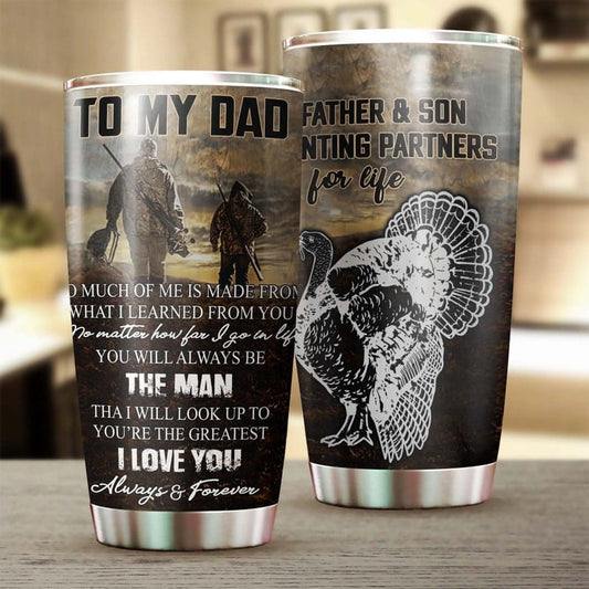 Padre e hijo cazan pavos, compañeros de por vida Vaso para el Día del Padre