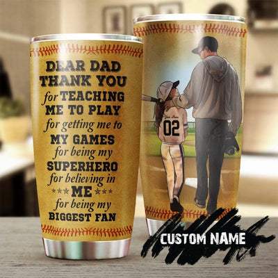 Personalized Daddy & Softball Daughter Biggest Fan Father's Day Tumbler