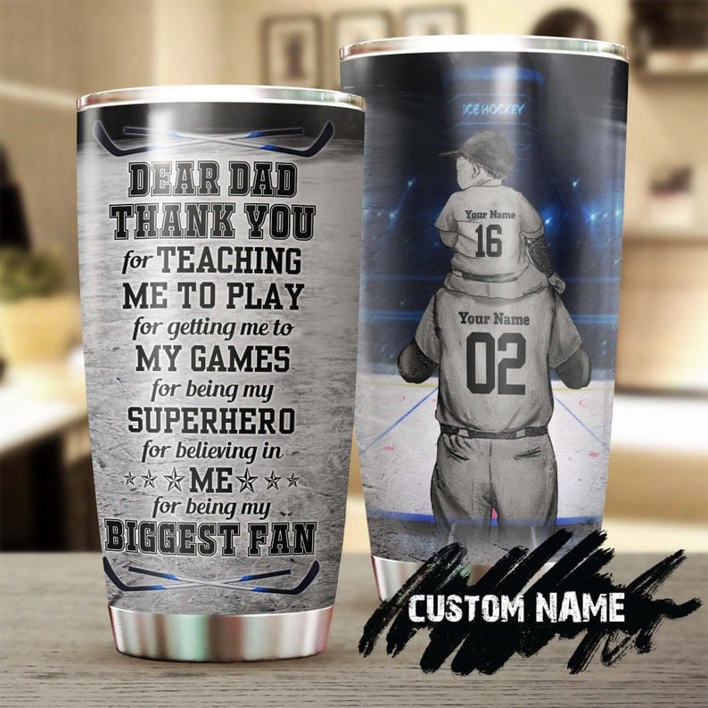 Personalized Ice Hockey Dad & Son Biggest Fan Father's Day Tumbler