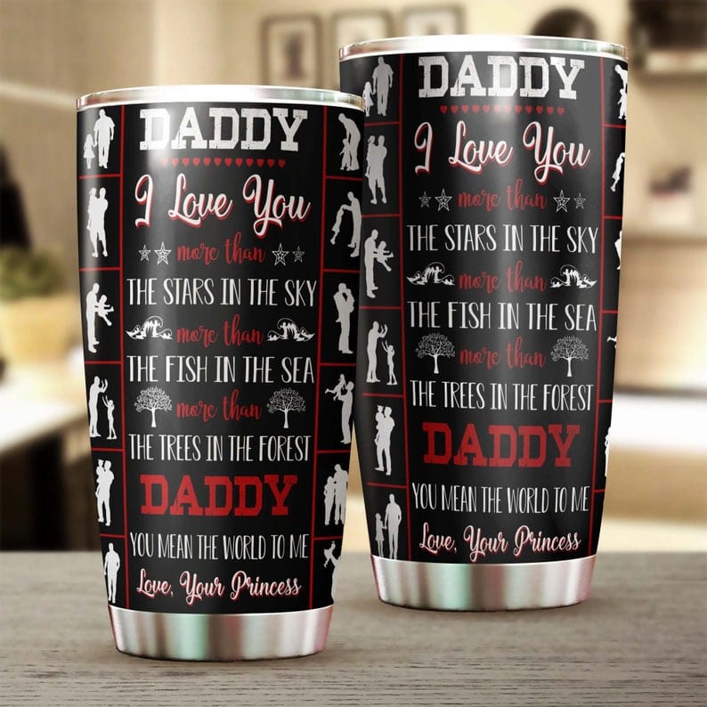 Vaso para el Día del Padre con el mensaje "Papá, te amo", regalo de parte de mi hija