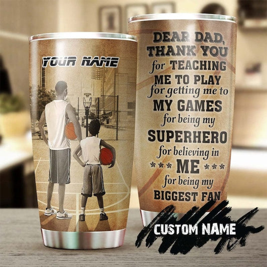 Vaso personalizado para el día del padre con mensaje de agradecimiento de baloncesto