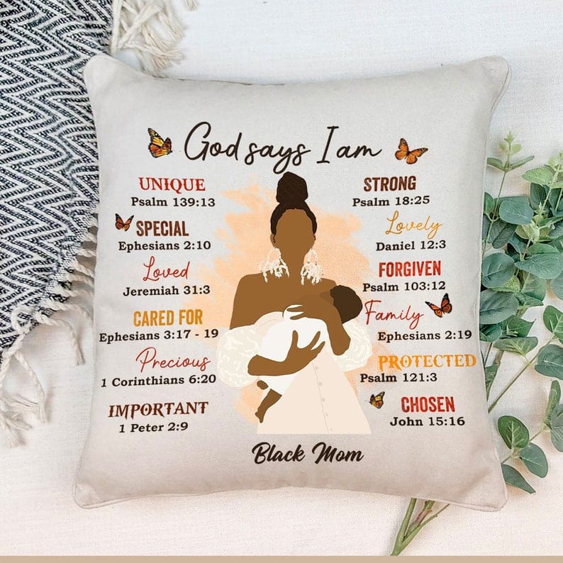 Black Mom God Says I Am, Afro Mom African American Pillow