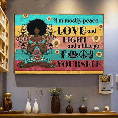 Afro Hippie Girl I'm Mostly Peace Love And Light Hippie Poster, Canvas