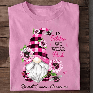 En octubre vestimos de rosa, sudadera con capucha y camisetas de Gnomos contra el cáncer de mama