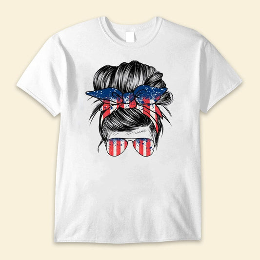 Camisetas del Día de la Independencia con moño desordenado de American Girl