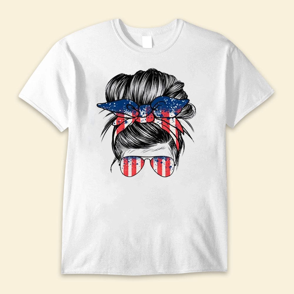 American Girl Messy Bun Hair Independence Day Shirts