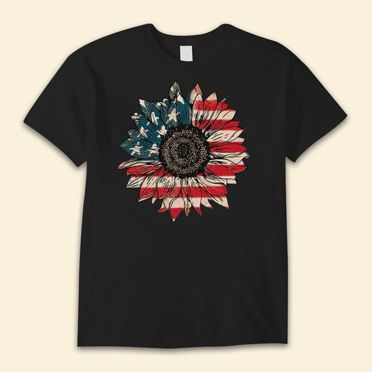 Camisetas con la bandera estadounidense y girasoles para el Día de la Independencia