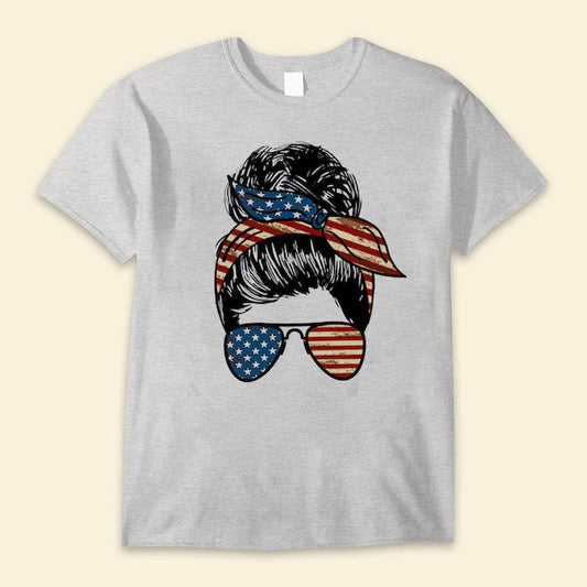 Camisetas del Día de la Independencia con moño desordenado de American Girl
