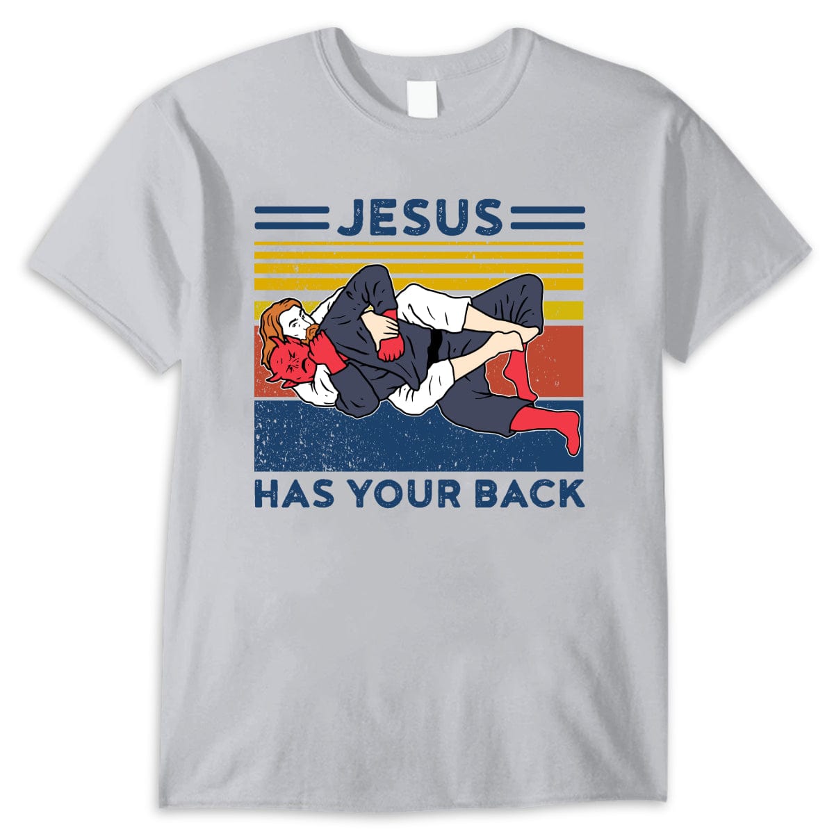 Camisetas vintage de Jiu Jitsu con el mensaje "Jesús te respalda"