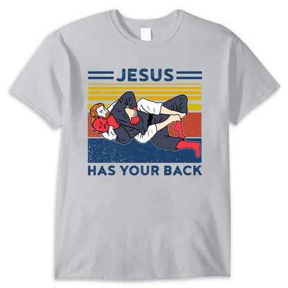 Camisetas vintage de Jiu Jitsu con el mensaje "Jesús te respalda"