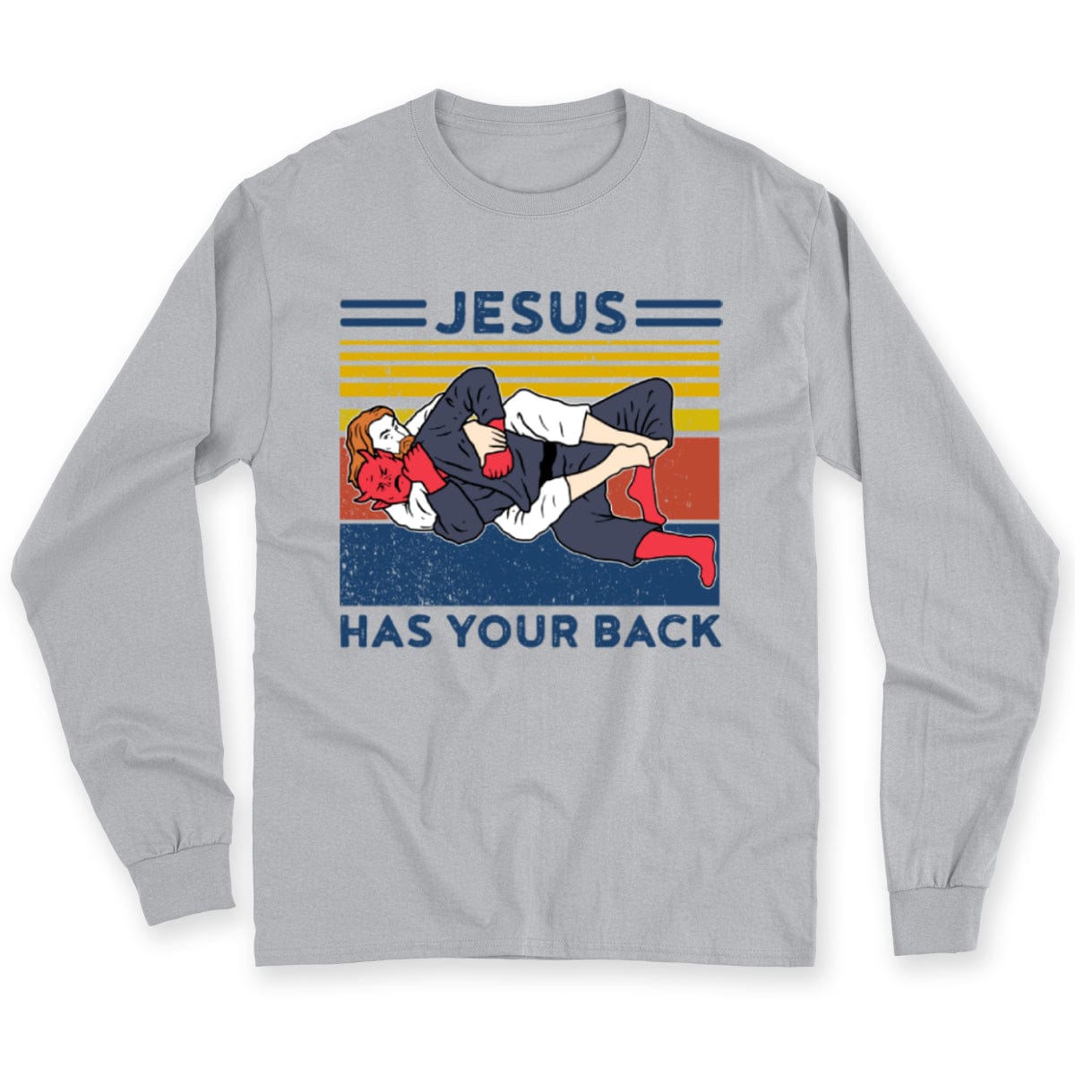 Camisetas vintage de Jiu Jitsu con el mensaje "Jesús te respalda"