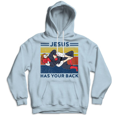 Camisetas vintage de Jiu Jitsu con el mensaje "Jesús te respalda"