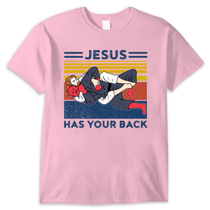 Camisetas vintage de Jiu Jitsu con el mensaje "Jesús te respalda"