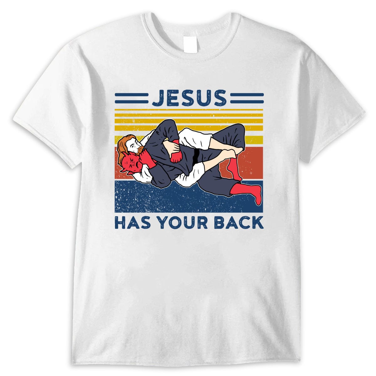 Camisetas vintage de Jiu Jitsu con el mensaje "Jesús te respalda"