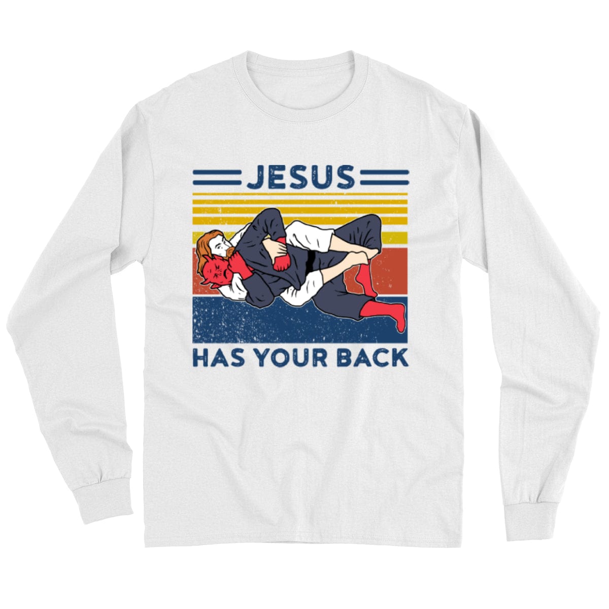 Camisetas vintage de Jiu Jitsu con el mensaje "Jesús te respalda"