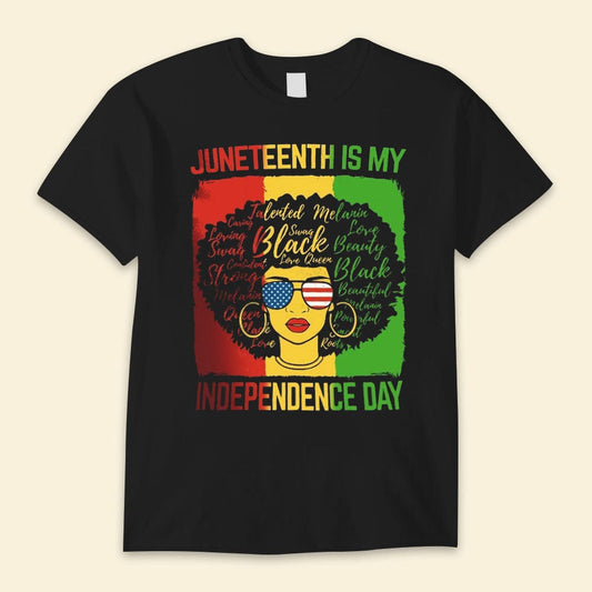 Camisetas afro negras para mujeres Juneteenth es mi día de la independencia