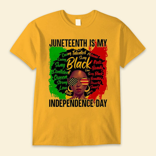 Camisetas afro negras para mujeres Juneteenth es mi día de la independencia