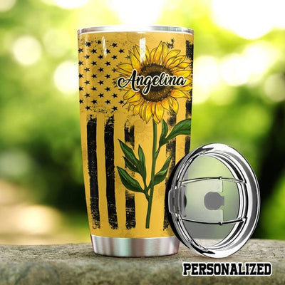 Personalized Sunflower American Flag Hippie Tumbler