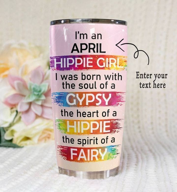 Vaso personalizado con la frase "Soy una chica hippie"