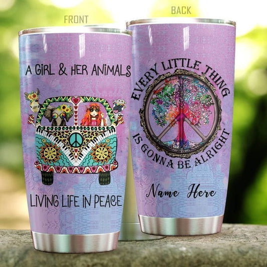 Una niña y animales viviendo la vida en paz Vaso hippie personalizado